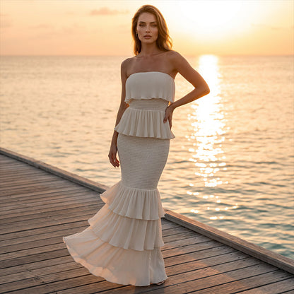 Women’s Strapless Tiered Ruffle Smocked Dress