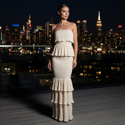 Women’s Strapless Tiered Ruffle Smocked Dress