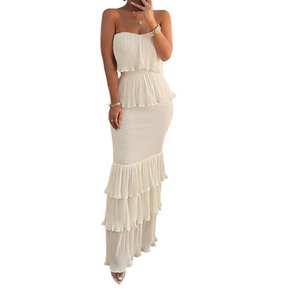 Women’s Strapless Tiered Ruffle Smocked Dress
