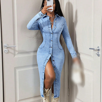 👗 LIMITED-TIME 50% OFF! ✨ Button-Down Denim Midi Dress – Curvy, Chic, Versatile 🔵