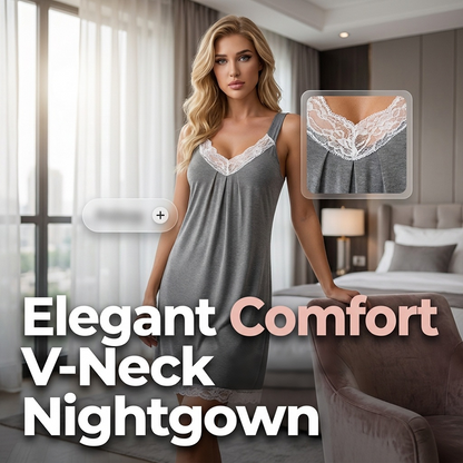 🌙 LIMITED-TIME 50% OFF! ✨ Women's Lace Trim Nightgown – V-Neck, Silky, Relaxed 🍃