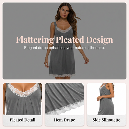 🌙 LIMITED-TIME 50% OFF! ✨ Women's Lace Trim Nightgown – V-Neck, Silky, Relaxed 🍃