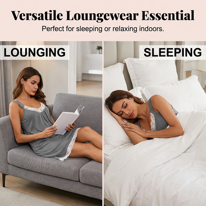 🌙 LIMITED-TIME 50% OFF! ✨ Women's Lace Trim Nightgown – V-Neck, Silky, Relaxed 🍃