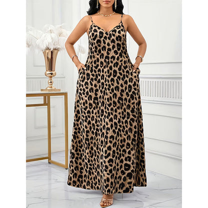 Casual V-Neck Animal Print Long Summer Beach Dress