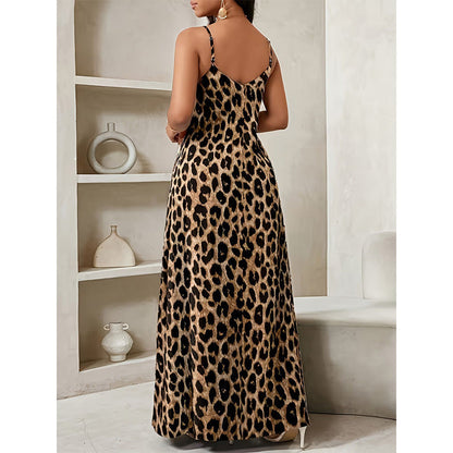 Casual V-Neck Animal Print Long Summer Beach Dress