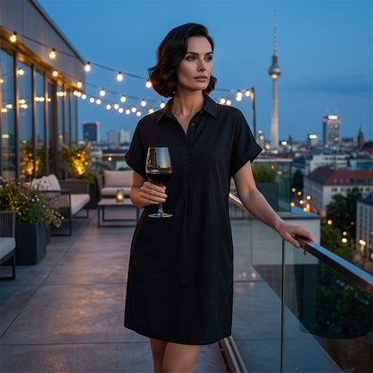 Casual Short Sleeve Dress – Button Front, Pockets & Breezy Fit – Lightweight, Breathable & Perfect for Summer Days ☀️