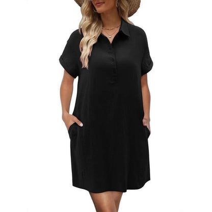 Casual Short Sleeve Dress – Button Front, Pockets & Breezy Fit – Lightweight, Breathable & Perfect for Summer Days ☀️