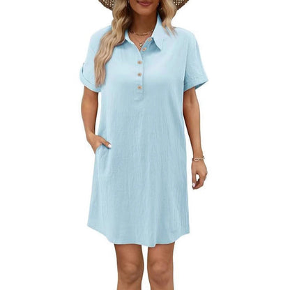 Casual Short Sleeve Dress – Button Front, Pockets & Breezy Fit – Lightweight, Breathable & Perfect for Summer Days ☀️