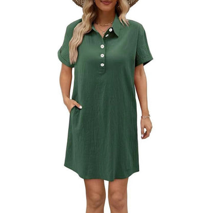 Casual Short Sleeve Dress – Button Front, Pockets & Breezy Fit – Lightweight, Breathable & Perfect for Summer Days ☀️