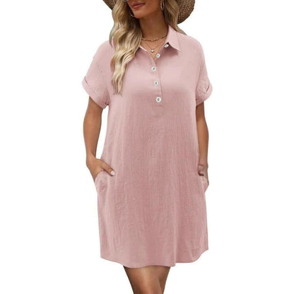 Casual Short Sleeve Dress – Button Front, Pockets & Breezy Fit – Lightweight, Breathable & Perfect for Summer Days ☀️