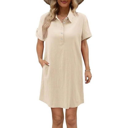 Casual Short Sleeve Dress – Button Front, Pockets & Breezy Fit – Lightweight, Breathable & Perfect for Summer Days ☀️