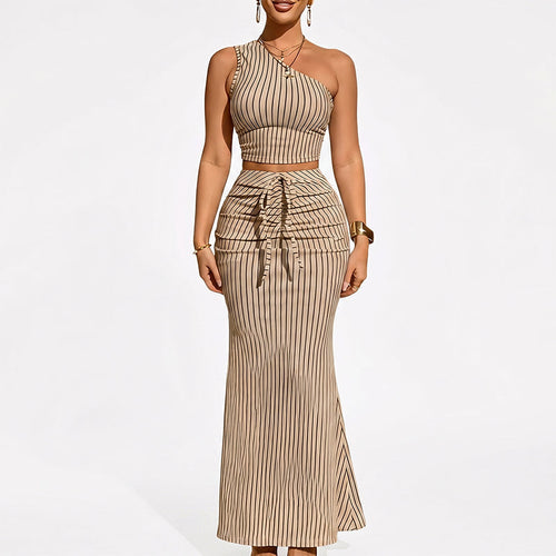 Elegant Asymmetrical Crop Top and High-Waist Skirt Set