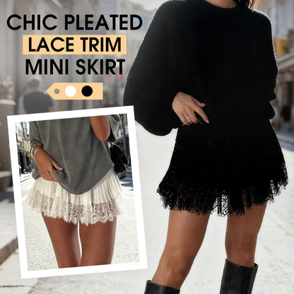 ⏳Time-Limited Special⏰Chic Pleated Lace Trim Mini Skirt