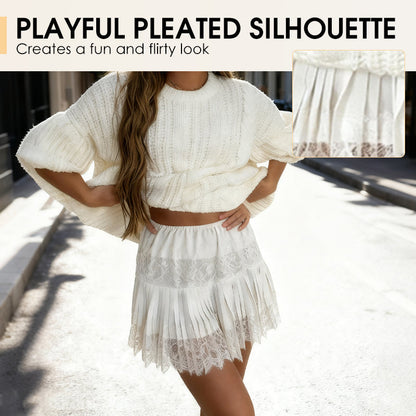 ⏳Time-Limited Special⏰Chic Pleated Lace Trim Mini Skirt