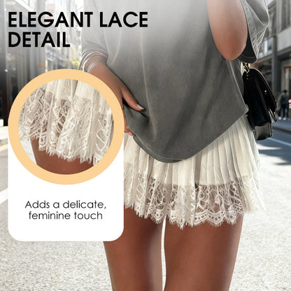 ⏳Time-Limited Special⏰Chic Pleated Lace Trim Mini Skirt