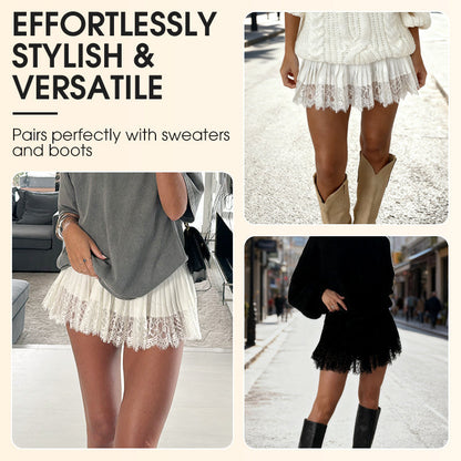 ⏳Time-Limited Special⏰Chic Pleated Lace Trim Mini Skirt
