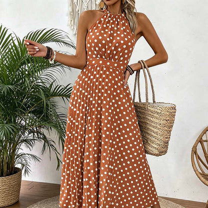 👗 LIMITED-TIME 50% OFF! ✨ Polka Dot Halter Neck Dress – Flowy, Flattering, Retro-Chic 🌼