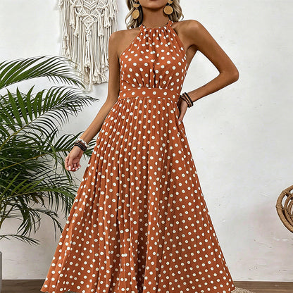 👗 LIMITED-TIME 50% OFF! ✨ Polka Dot Halter Neck Dress – Flowy, Flattering, Retro-Chic 🌼