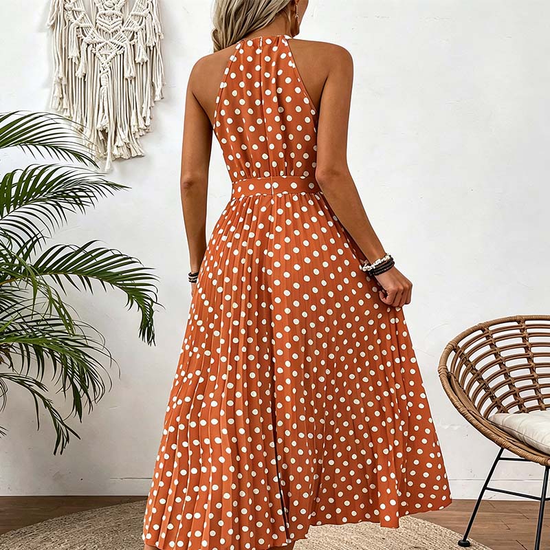 👗 LIMITED-TIME 50% OFF! ✨ Polka Dot Halter Neck Dress – Flowy, Flattering, Retro-Chic 🌼