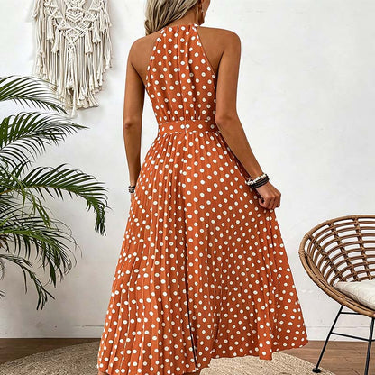 👗 LIMITED-TIME 50% OFF! ✨ Polka Dot Halter Neck Dress – Flowy, Flattering, Retro-Chic 🌼