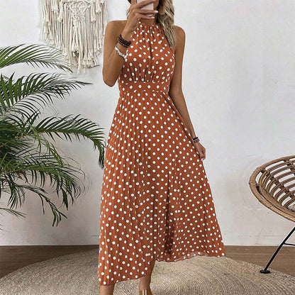👗 LIMITED-TIME 50% OFF! ✨ Polka Dot Halter Neck Dress – Flowy, Flattering, Retro-Chic 🌼