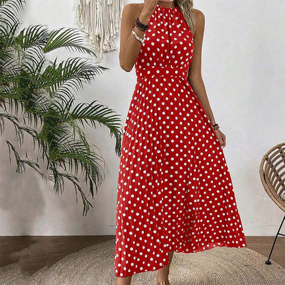 👗 LIMITED-TIME 50% OFF! ✨ Polka Dot Halter Neck Dress – Flowy, Flattering, Retro-Chic 🌼
