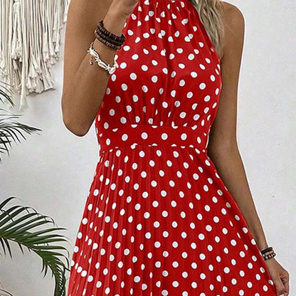👗 LIMITED-TIME 50% OFF! ✨ Polka Dot Halter Neck Dress – Flowy, Flattering, Retro-Chic 🌼