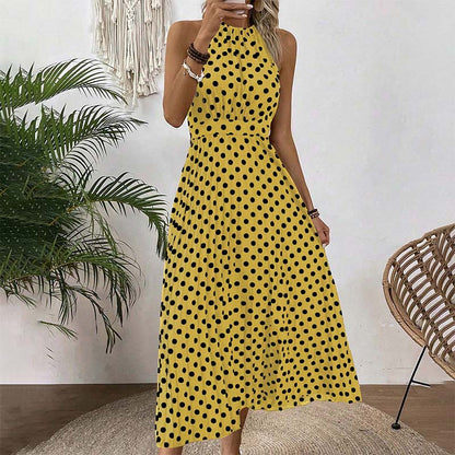 👗 LIMITED-TIME 50% OFF! ✨ Polka Dot Halter Neck Dress – Flowy, Flattering, Retro-Chic 🌼
