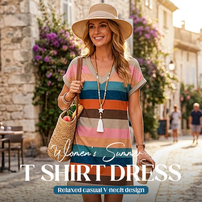 Women's Summer Casual V-Neck T-Shirt Dress