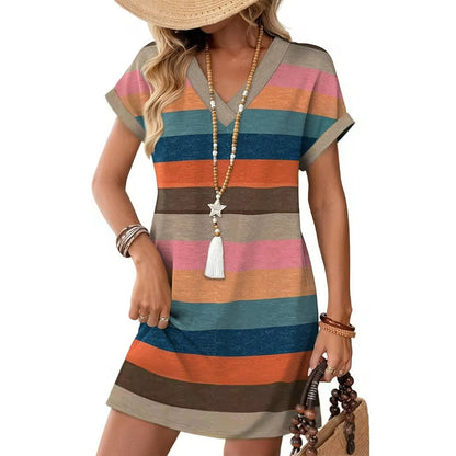 Women's Summer Casual V-Neck T-Shirt Dress