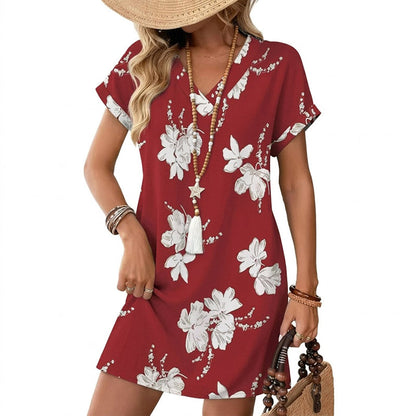 Women's Summer Casual V-Neck T-Shirt Dress