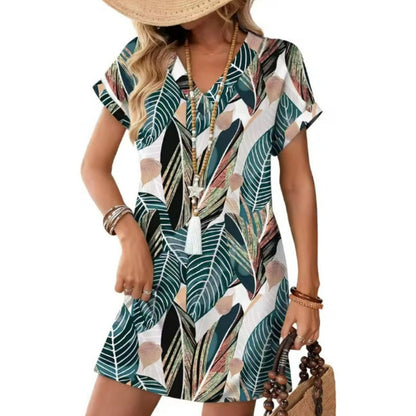 Women's Summer Casual V-Neck T-Shirt Dress