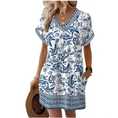 Women's Summer Casual V-Neck T-Shirt Dress