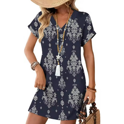 Women's Summer Casual V-Neck T-Shirt Dress
