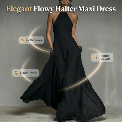Women's Elegant Sleeveless Halter Maxi Dress