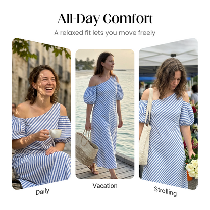 👗 LIMITED-TIME 50% OFF! ✨ Women's Striped Off Shoulder Dress – Elegant, Flowy, Summer Chic 🌊