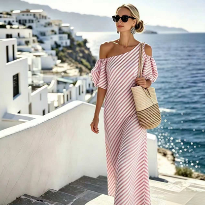 👗 LIMITED-TIME 50% OFF! ✨ Women's Striped Off Shoulder Dress – Elegant, Flowy, Summer Chic 🌊