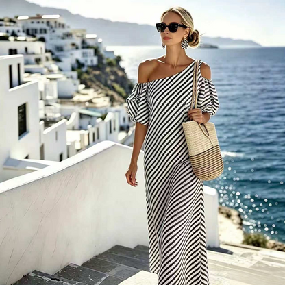 👗 LIMITED-TIME 50% OFF! ✨ Women's Striped Off Shoulder Dress – Elegant, Flowy, Summer Chic 🌊