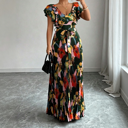 👗 LIMITED-TIME 50% OFF! ✨ Women's Retro Floral Pleated Maxi Dress – Flowy, Elegant, Boho Chic 🌸