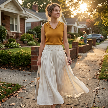Women's High Waist A-Line Long Skirt