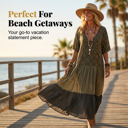 Bohemian Leopard Print Tiered Maxi Dress