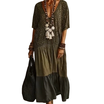 Bohemian Leopard Print Tiered Maxi Dress