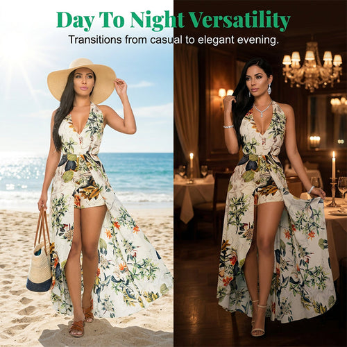 Elegant V-Neck Beach Skort Dress