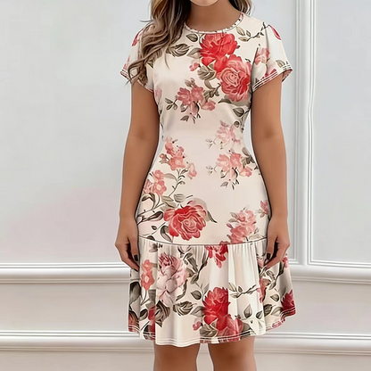 Women's Elegant Floral Print Ruffled Hem Dress