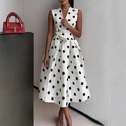 📢📢50% OFF !! ⏰Women's Polka Dot Sleeveless V-Neck Dress