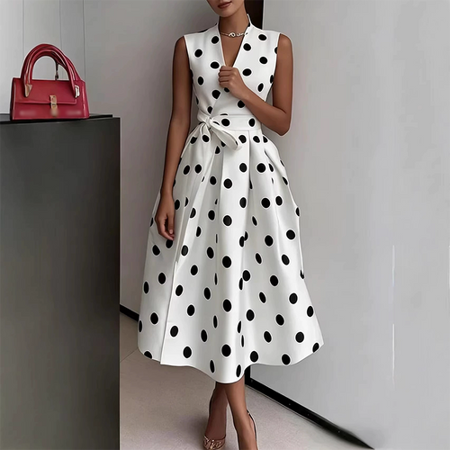 📢📢50% OFF !! ⏰Women's Polka Dot Sleeveless V-Neck Dress