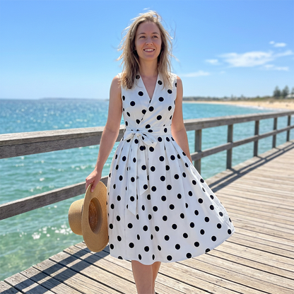 📢📢50% OFF !! ⏰Women's Polka Dot Sleeveless V-Neck Dress