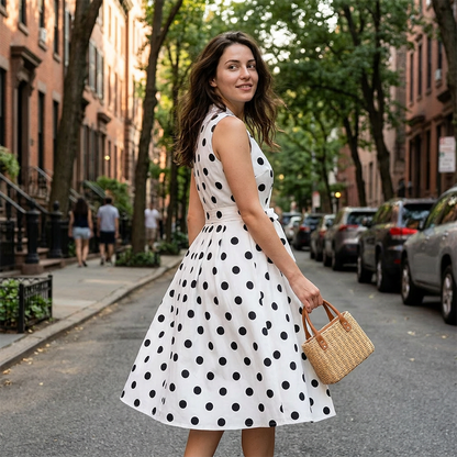 📢📢50% OFF !! ⏰Women's Polka Dot Sleeveless V-Neck Dress