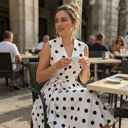 📢📢50% OFF !! ⏰Women's Polka Dot Sleeveless V-Neck Dress