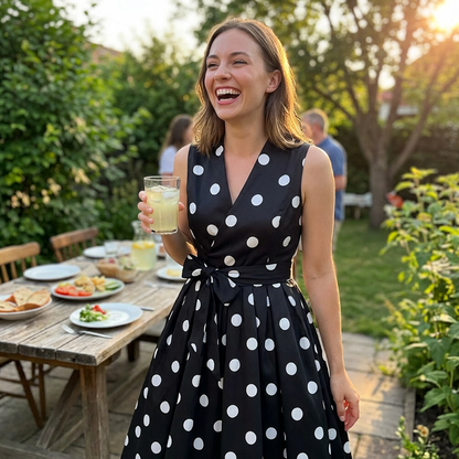 📢📢50% OFF !! ⏰Women's Polka Dot Sleeveless V-Neck Dress